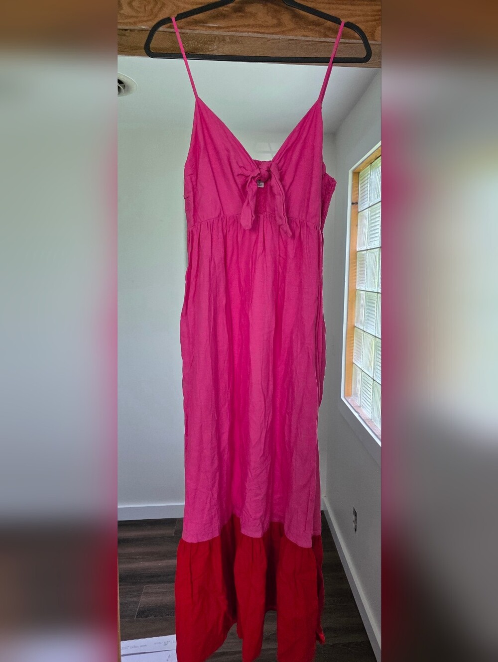 Tabitha Brown Bright Fuchsia And Red Tie-Front Sundress - Picture 2 of 4